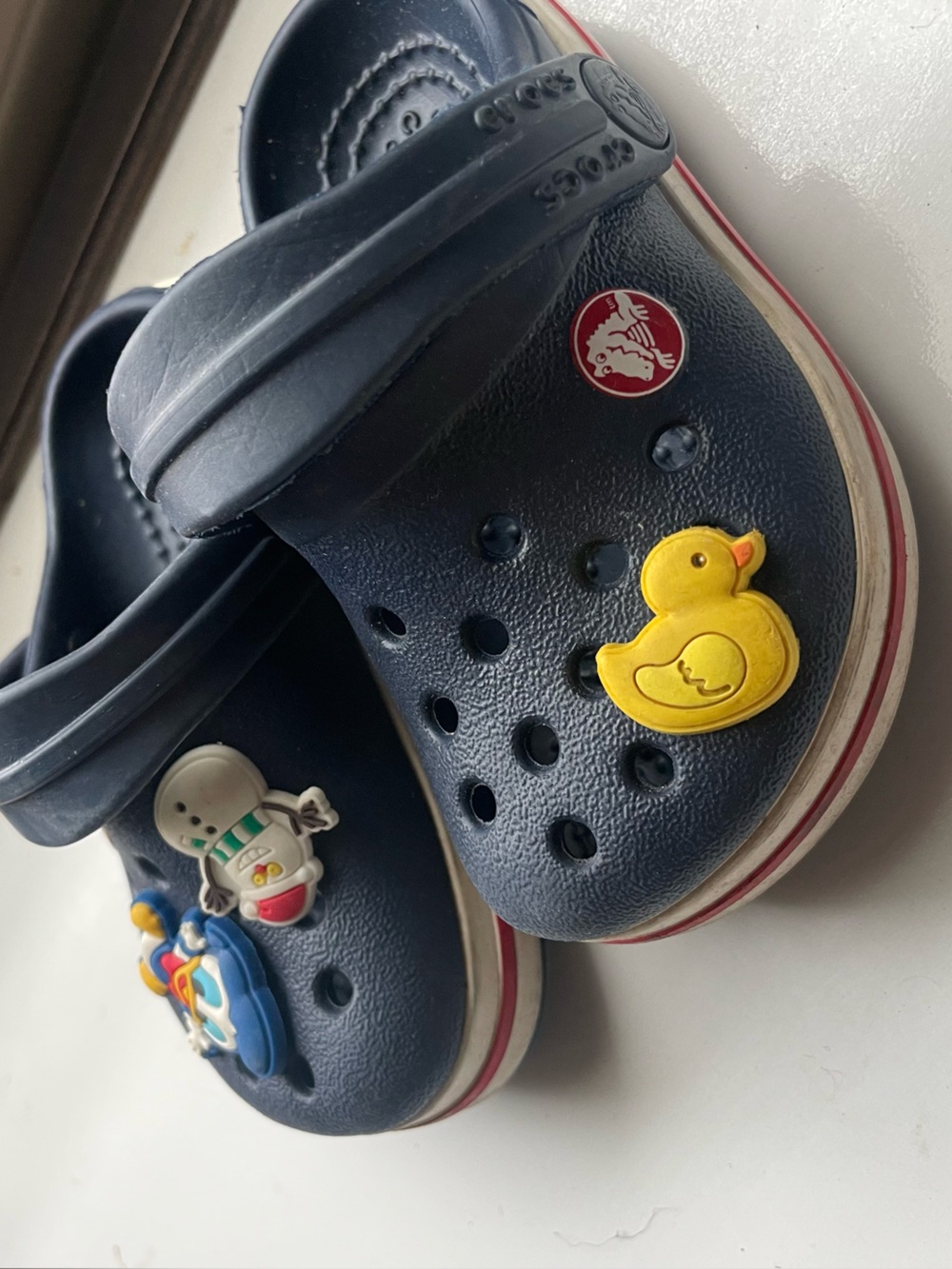 CROCS Navy Kids Clog Sandals with Yellow Duck Charm